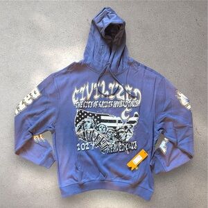 Civilized Born Into Rich Graphic Hoodie Blue‎ Size XL NWT